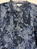 J Jill Medium Petite Tops 100% Linen Blue Floral Long Sleeve Blouse MP