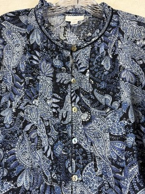 J Jill Medium Petite Tops 100% Linen Blue Floral Long Sleeve Blouse MP