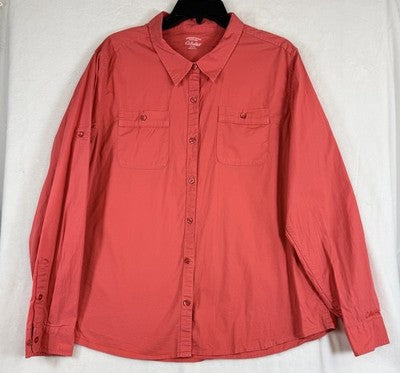 Cabelas Womens Shirt Utility XL Coral Long Sleeve Buttton Up Top