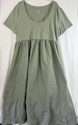 Gap Maternity Mixed Media Maxi Dress XXL Green Empire Waist Short Sleeve Women
