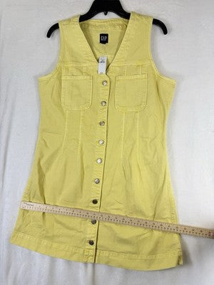 Gap Denim Mini Dress Large Womens Yellow V Neck Sleeveless New Neat