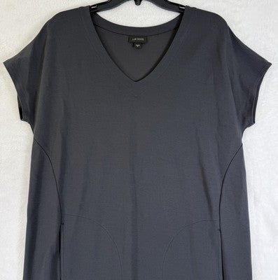 J Jill Wearever Dress Medium Gray Knit Shift V Neck Short Sleeve Pockets V Neck