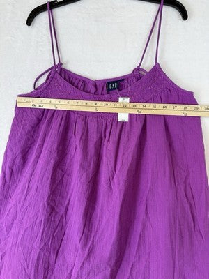 Gap Swing Dress Large Purple Cotton Gauze Mini Sleeveless Embroidered Womens New
