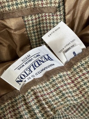 Pendleton Wool Pants 8 Petite Brown Houndstooth Made In USA Lined 8P Vintage