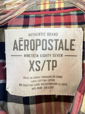 Aeropostale Shirt XS Mens Plaid Short Sleeve Button Up Lot Blue Red 100% Cotton