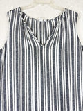 Gap Dress XXL Linen Blend Sleeveless Shift White Blue Stripe Split Neck Women
