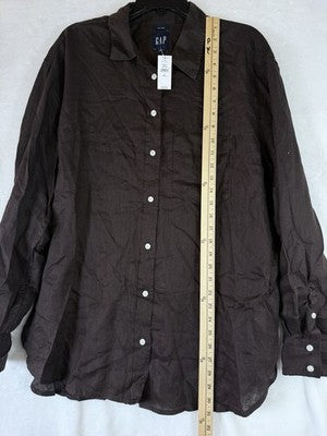Gap 100% Linen Shirt Large Tall Womens Long Sleeve Brown Button Up Top New NWT
