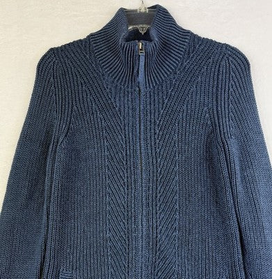 LL Bean Cardigan Sweater Womens XS Blue  Cable Knit Full Zip Blue 100% Cotton