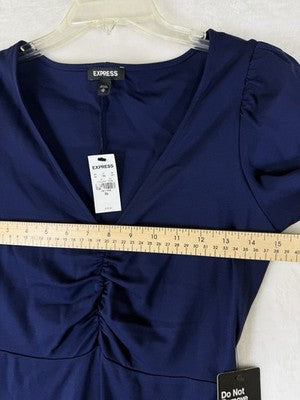 Express Dress XS Fit Flare Short Blue Long Sleeve Womens New NWT
