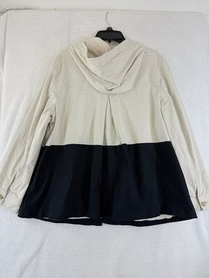 J Jill Large Petite Jacket Hooded Cotton Colorblock Black Tan Womens
