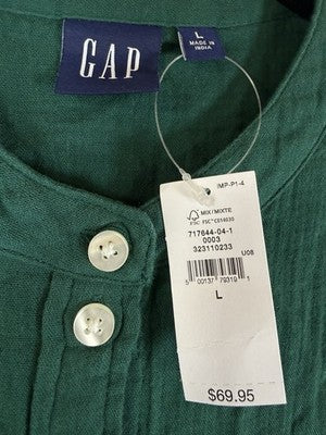 Gap Cotton Gauze Mini Shirtdress Large Women Green Short Sleeve New NWT