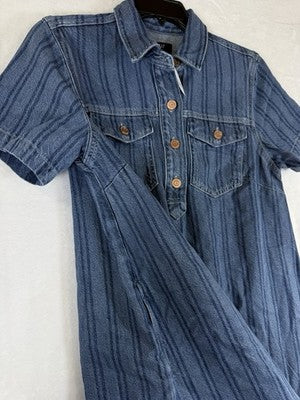 Gap Denim Mini Dress XS Women Blue Short Sleeve Boho Striped Pockets New NWT