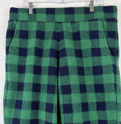 Lands End Sherpa Fleece Pajama Bottoms Large Womens Green Blue Plaid