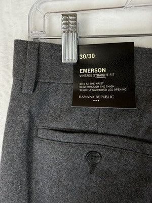 Banana Republic Emerson Vintage Straight Fit Pants 30x30 Men Gray Wool Blend New
