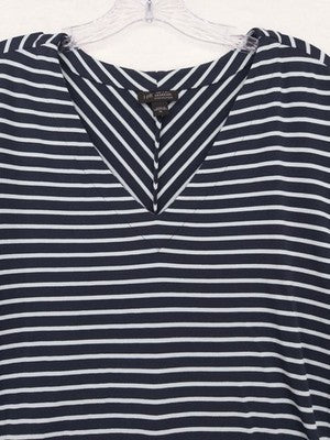 J Jill Wearever Top XL Blue Knit Striped 3/4 Sleeve V Neck Women