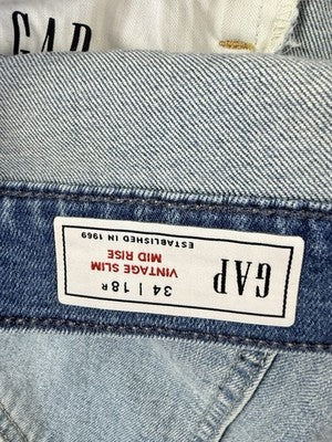 Gap Vintage Slim Mid Rise Jeans 34 18 Women Light Blue Wash New NWT