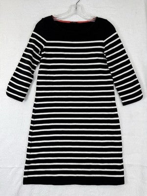 Talbots Dress P XS Petite Womens Black Ivory Striped Knit 3/4 Sleeve Shift
