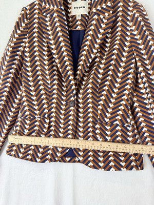 Boden Blazer 4 Womens Jacket Brown Navy Blue Print 1 Button