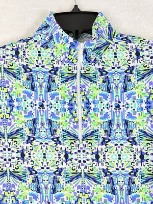 IBKUL Womens Long Sleeve Top XS 1/4 Zip Mock Neck Ridley Blue Green Purple Golf