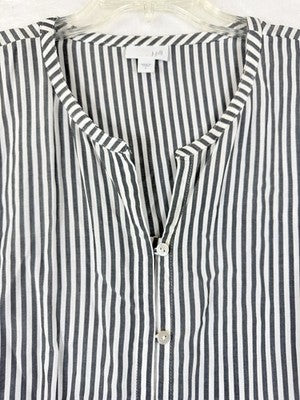 J Jill Large Top Tunic Blouse Gray White Stripe Lightweight Long Sleeve Roll Tab