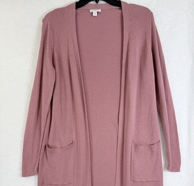 J Jill Cardigan Sweater XS Long Sleeve Open Front Rose Pink Pockets Womens