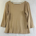 The Talbots Tee Large 3/4 Sleeve Tan Beige Womens Knit T Shirt Top 100% Cotton