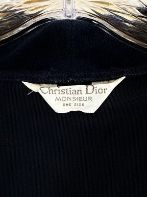Christian Dior Robe Mens Velour Navy Blue Tie Belt Pockets OSFA