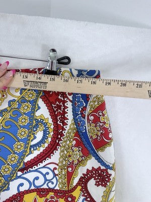 Talbots Skirt 16 Blue Red Paisley Print Short Pencil A-Line Womens