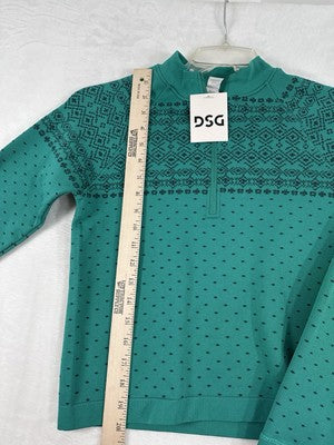 DSG 1/4 Zip Medium Seamless Green Fair Isle Workout Shirt Long Sleeve Womens NEW