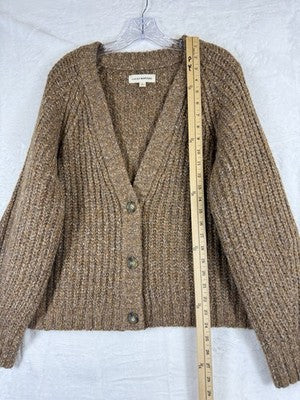 Lucky Brand Cardigan Sweater Large Women Wool Blend Brown Chunky Knit Boxy