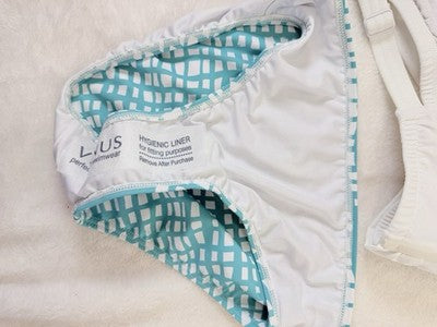 Venus Bikini Set Small Top 6 Bottom 4 White Aqua Blue Lift Wrap Swimsuit Womens
