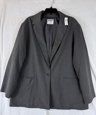 Old Navy Blazer Women 2X Gray Suit Jacket Classic Stretch Plus Size New NWT