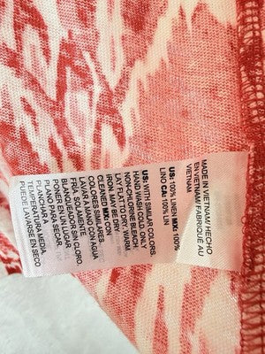 Chicos Size 1 100% Linen Cardigan Sweater Medium Womens Red Print Open Front Top