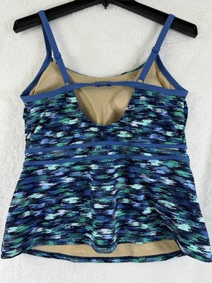 LL Bean Tankini Top 12 Swimsuit Swim Blue Womens EXC