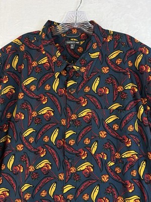 Toad And Co Mens Shirt XXL Fletcher Blue  Fruit Print Short Sleeve Button Up