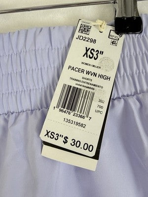Adidas Pacer Shorts Women XS Purple Violet High Waisted Woven 3 Stripes New NWT