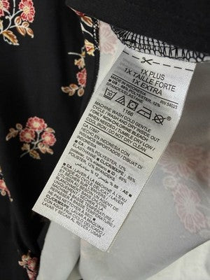 Old Navy Dress 1X Knit Black Floral Long Sleeve Midi Soft Fit Flare Plus Size