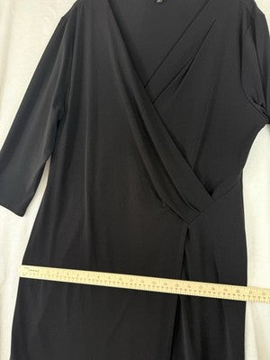 Talbots Dress XL Black Faux Wrap 3/4 Sleeve Midi