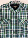 Eddie Bauer XL Short Sleeve Shirt Green Blue Button Up Lightweight