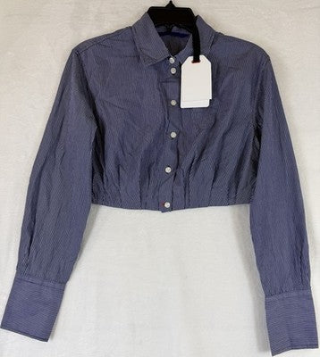 GapStudio Poplin Crop Shirt XS Women Top Gap Studio Blue Stripe Button Up New