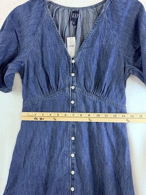 Gap Denim Dress Small Women Short Sleeve Maxi Blue Flutter Sleeve Fit Flare New