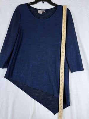 Chicos Tops Size 1 3/4 Sleeves Blue Asymmetrical Hem Womens Medium Blue Top