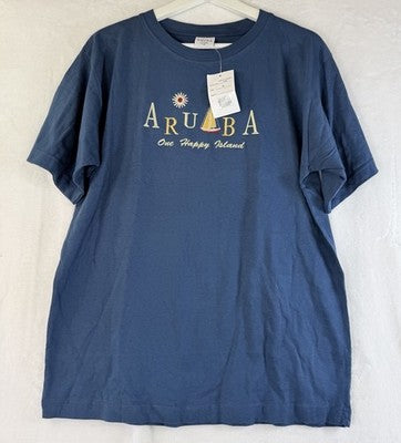 I Love Aruba T Shirt Medium Blue Embroidered Womens Short Sleeve Top Tourist New