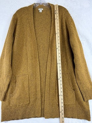 LL Bean Cardigan Sweater 2X Womens Gold Long Sleeve 100% Cotton Pocket Plus Size