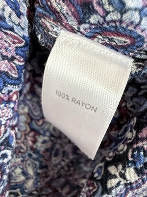 J Jill XL Top V Neck Long Sleeve Ruffle Lightweight Blue Floral Print Rayon