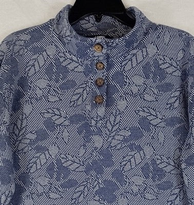 Lands End Womens Tops Large Blue Pullover Mock Neck Button Long Sleeve Knit