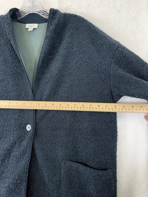 J Jill Cardigan Medium Teddy Fleece Lined Pure Blue Button Blue Women Jacket