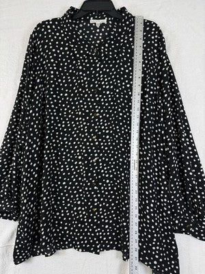 Spense Tops 3X Womens Black White Polka Dot Blouse Gold Button Up Long Sleeve