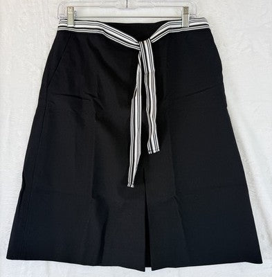 Talbots A Line Skirt 6 Black Tie Belt Cotton Stretch Womens