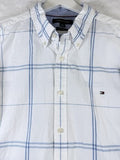 Tommy Hilfiger Button Down Shirt Men XL White Blue Mens Long Sleeve Custom Fit